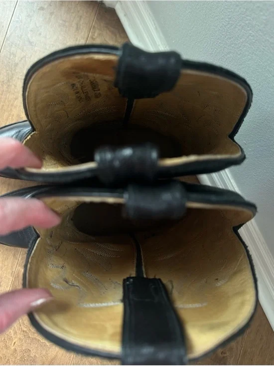 Men's Black Leather Western Cowboy Boots - Classic Pull-On Style - Picture 6 of 10